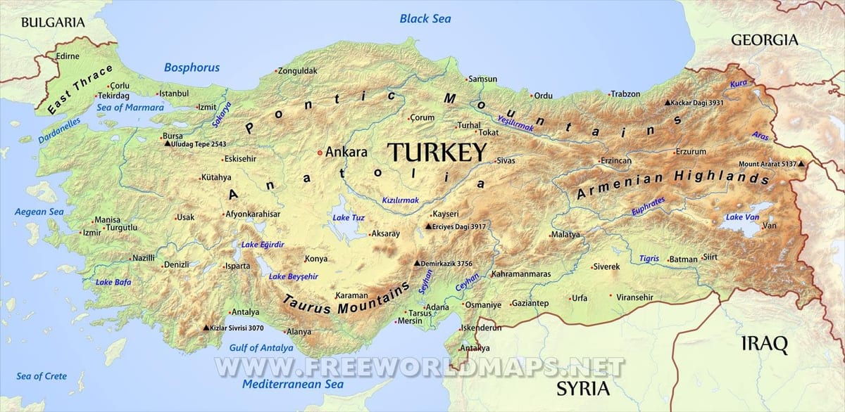 mapa Turcji na góry