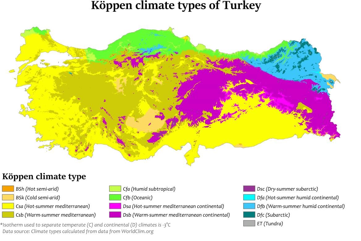 mapa Turcji klimat