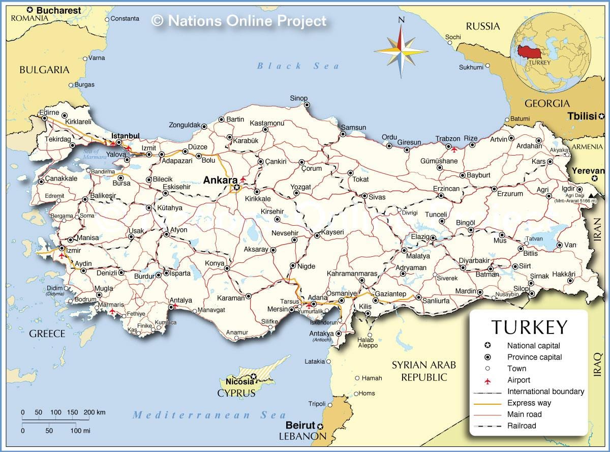 mapa Turcji na morze