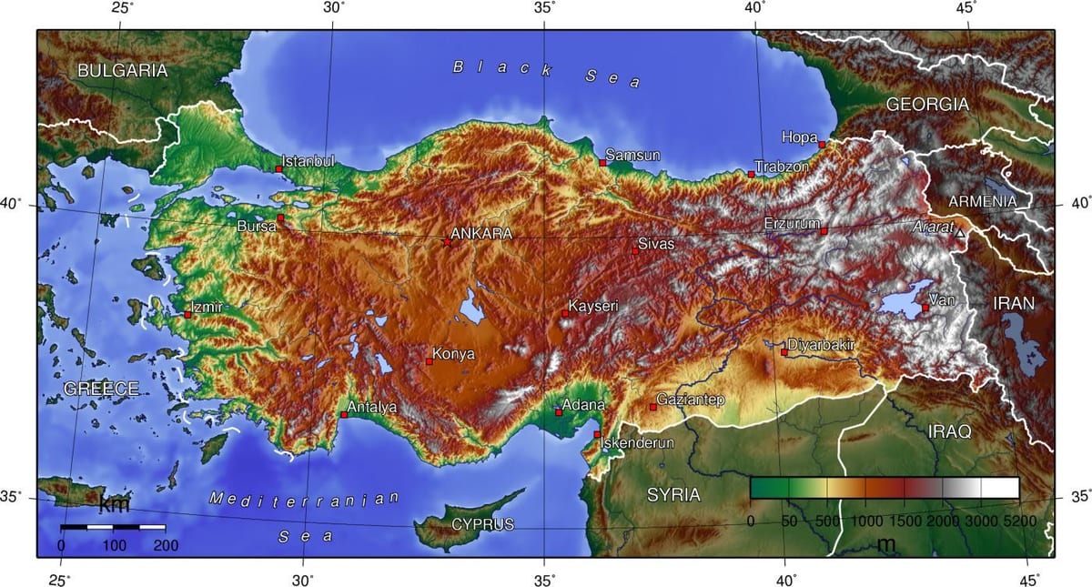 topograficzna mapa Turcji