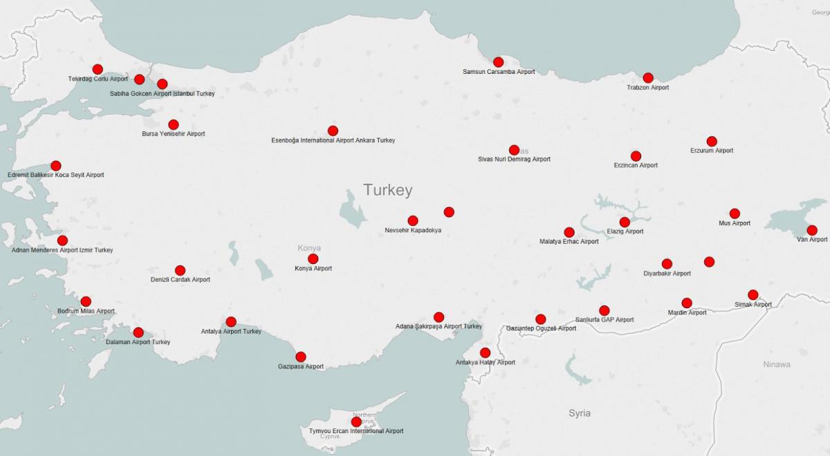 mapa Turcji pokazuje lotnisk