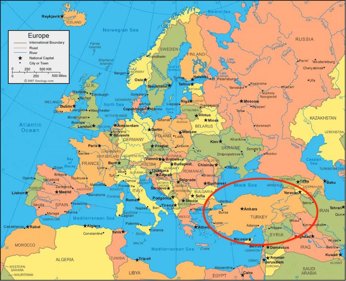 mapa Turcji w Europie