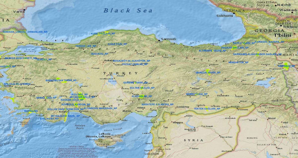mapa Turcji parki narodowe