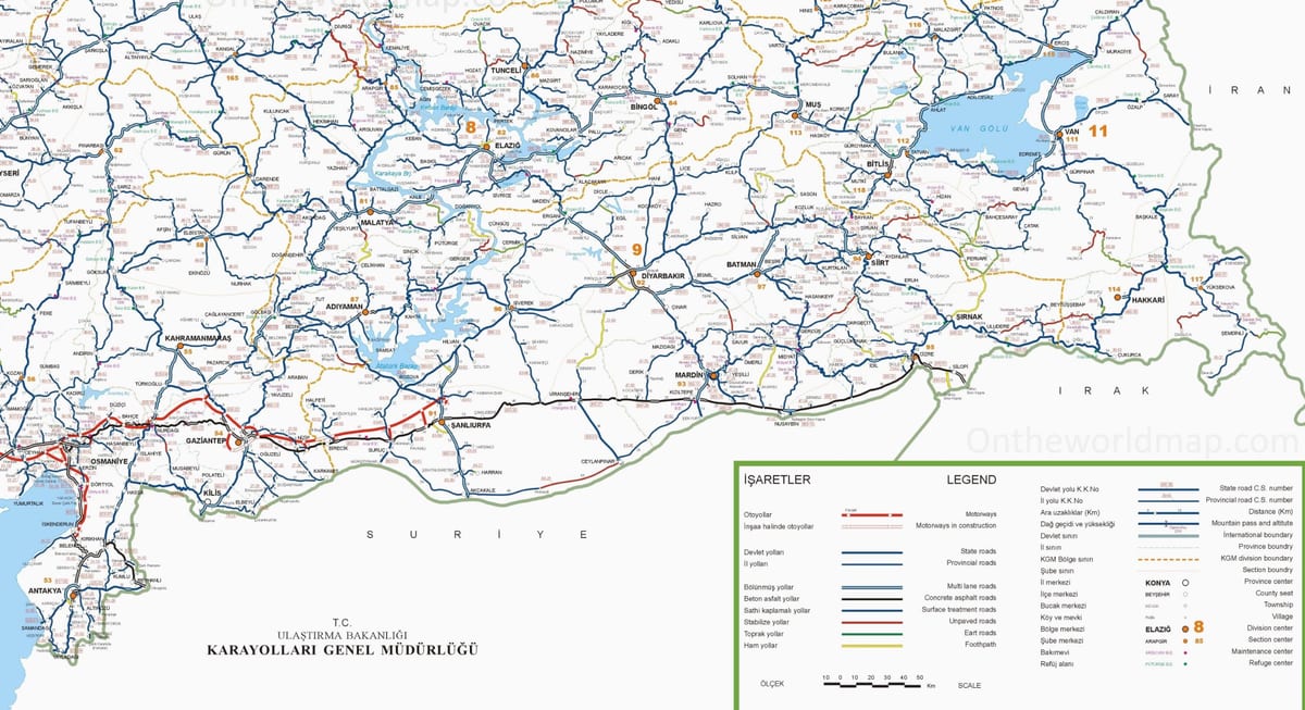 mapa Południowo-Wschodniej Turcji