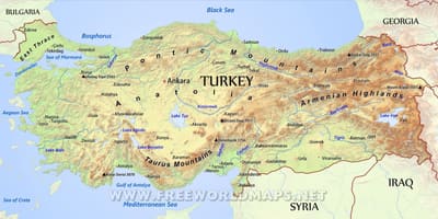 Mapa Turcji na góry